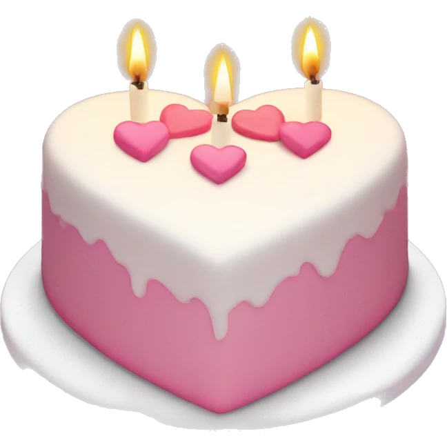 Pink and white heart shaped cake with candles emoji