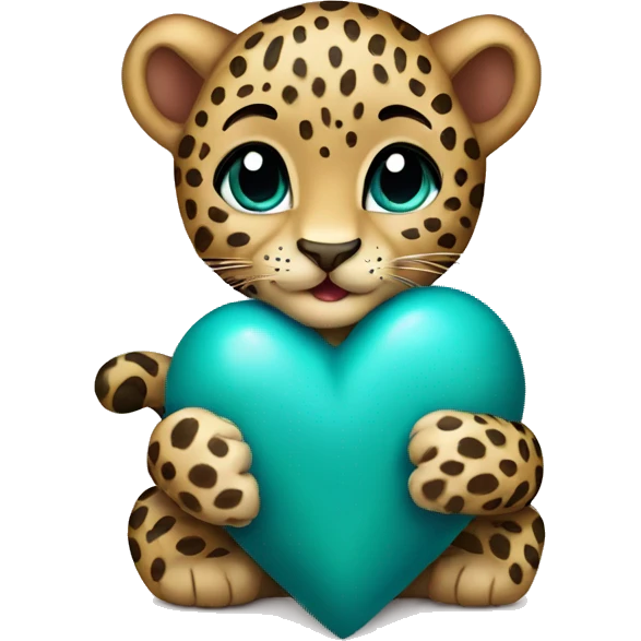 Baby leopard holding a teal heart  emoji