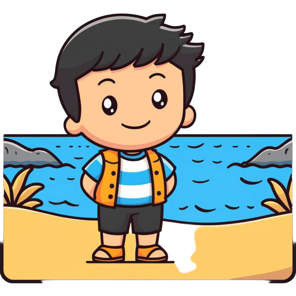 smiling boy by the ocean emoji