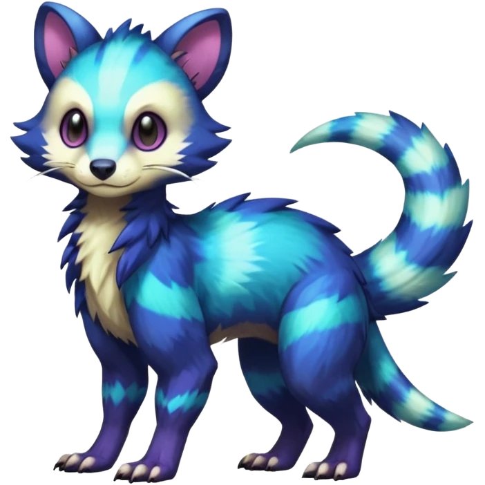 Colorful translucent luminescent glowing Trico-Sergal-Furret-Ferret-Wolverine-Vernid-furry-fursona-fusion-Fakemon-animal-hybrid-creature, full body emoji