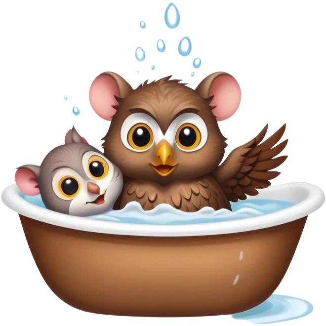 1 rat and 1 owl taking a bath together  emoji