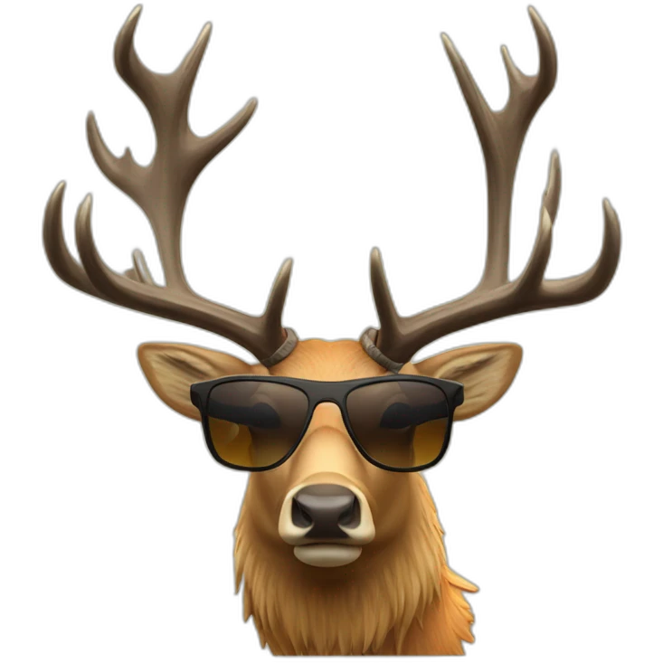 Bull elk wearing sunglasses holding a hunting rifle emoji