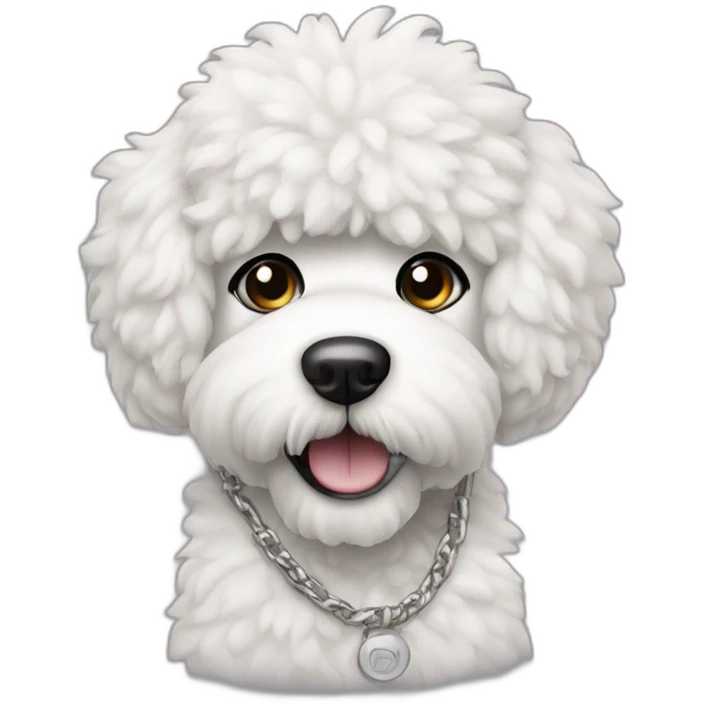 rapper-with hoop-white skin-black hair-beard-bichon dog-white-smile emoji