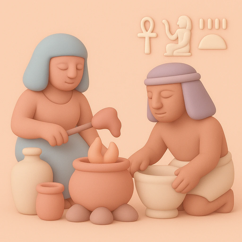 ancient Egyptian cooking scene in hieroglyphic style emoji