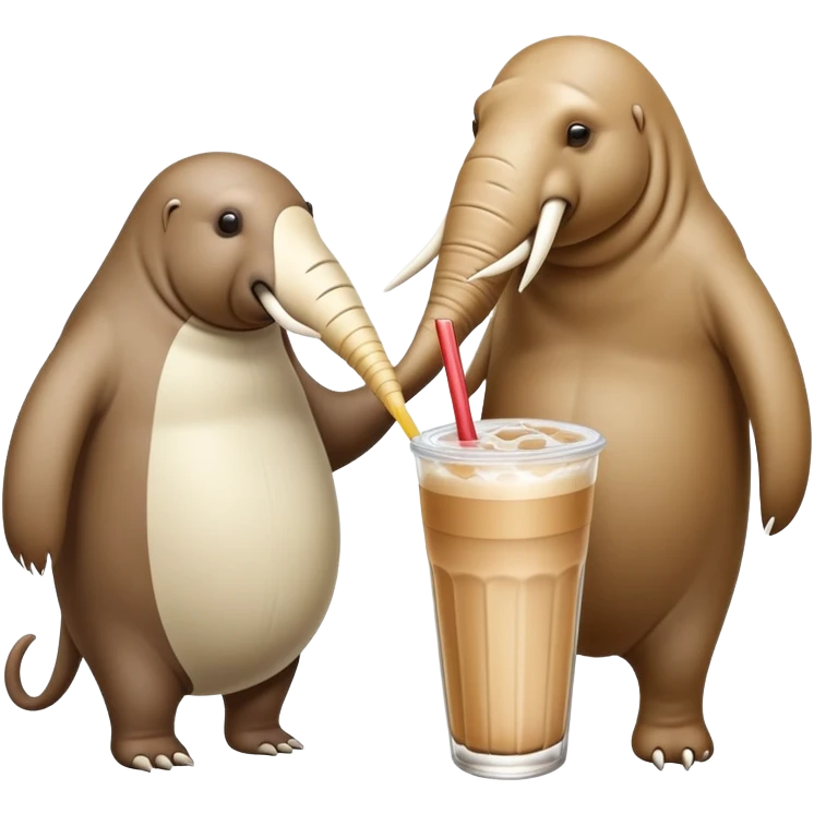 Walrus and anteater with a double straw drink emoji