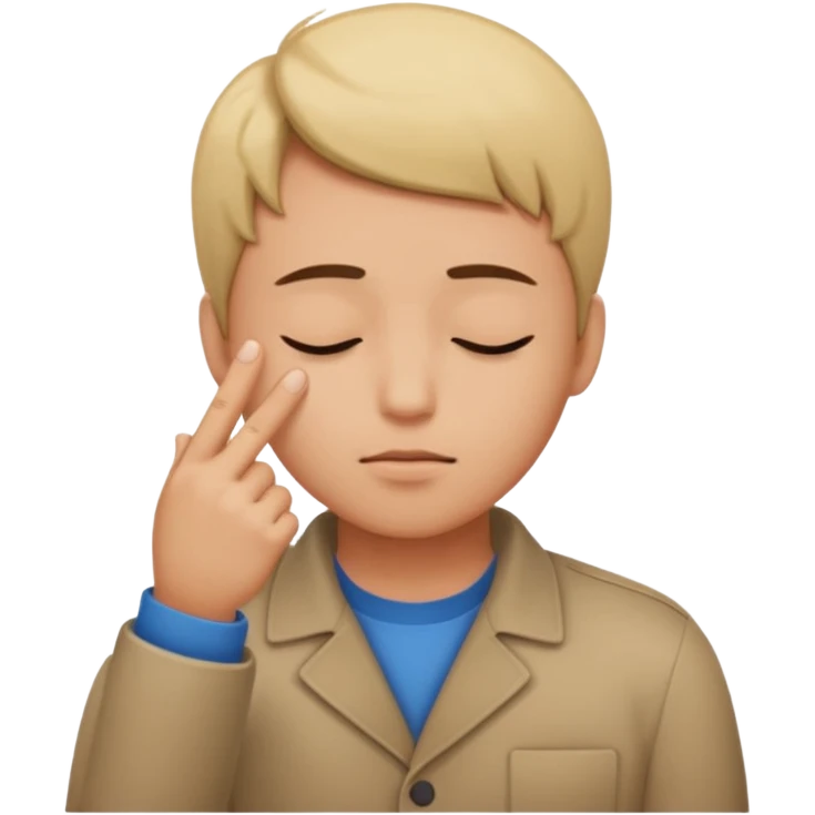 Una persona tocándose la cabeza por la 100 con un dedo índice y los ojos serrados  emoji