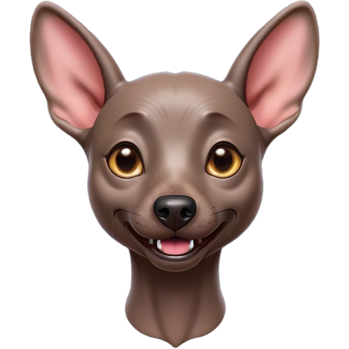 Cinematic Comical Xoloitzcuintle dog Portrait Emoji, Head tilted dramatically with an exaggeratedly amused expression, featuring smooth, hairless ebony skin with pronounced wrinkles and wide, expressive dark eyes filled with playful disbelief, Simplified yet hilariously expressive features, highly detailed, glowing with a slightly sassy glow, high shine, dramatic yet playful, stylized with an air of cheeky mischief, bright and endearing, soft glowing outline, capturing the essence of a spirited and over-the-top companion, so meme-worthy it feels like it could side-eye its way into internet fame instantly! emoji