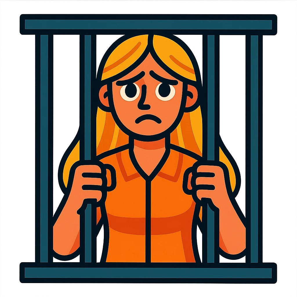 golden girl with long hair in jail, vibrant toon style emoji