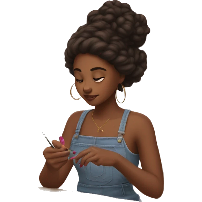 Brown skin girl painting her nails emoji