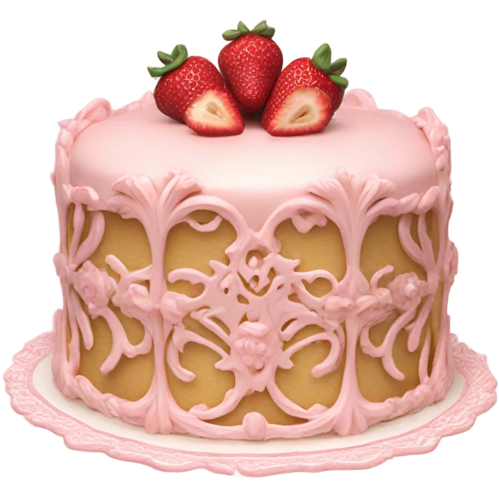 vintage rococo highly detailed pale pink cake with strawberries emoji