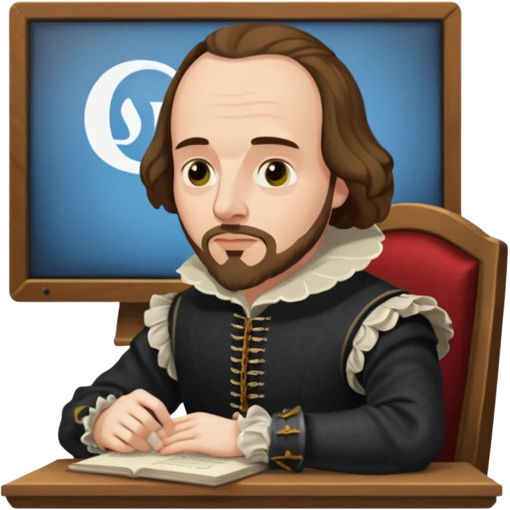 Shakespeare very faithful to original portrait with a computer screen emoji