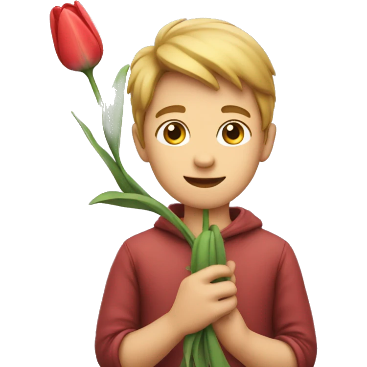Boy holding tulip flower  emoji