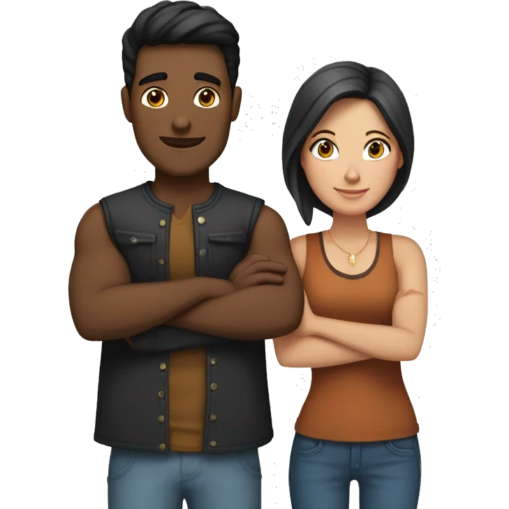 Couple with arms around each other; white woman with blue eyes and brown hair, Indian man with black hair  emoji