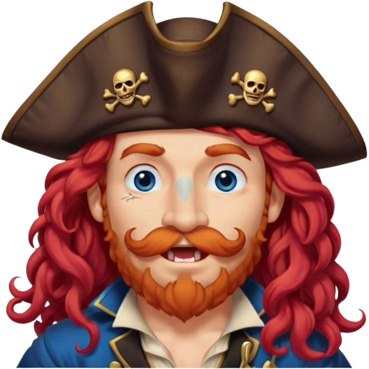 pirate with long curly red hair, blue eyes, strong nose and a chin dimple winking and licking his mouth seductively, no facial hair emoji