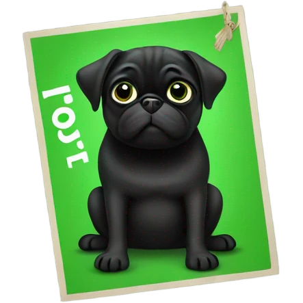 Black pug holding a green sign that says good luck  emoji