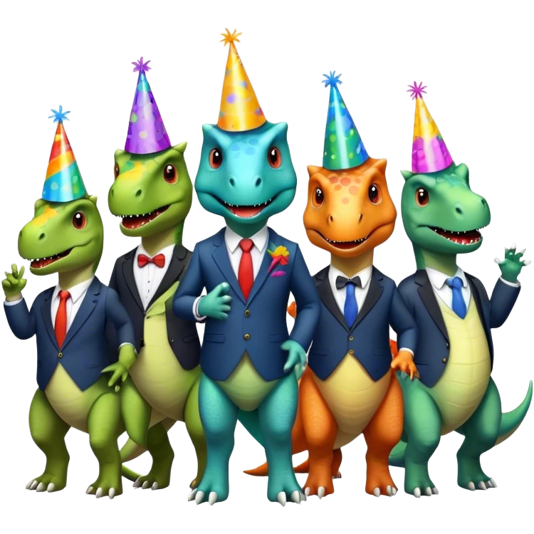 office dinosaurs in suits celebrating birthday emoji