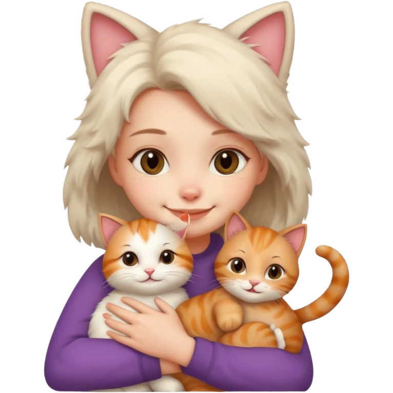 A cute girl hugging a cute cat emoji