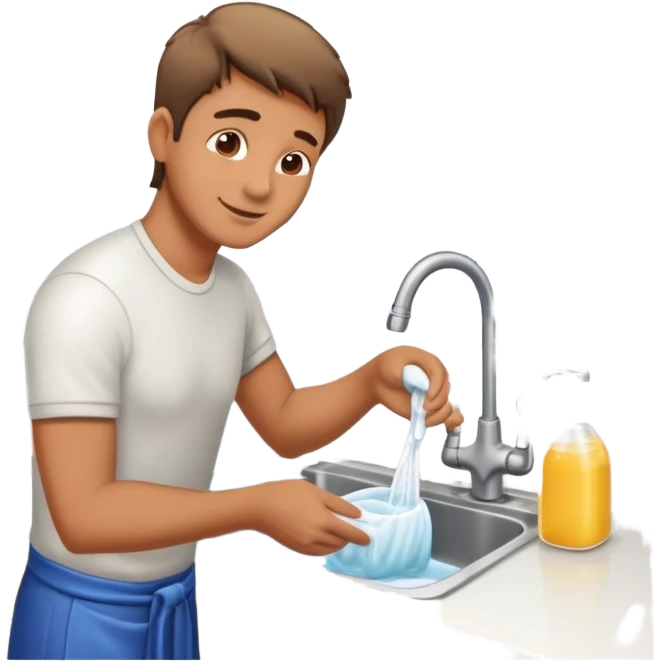man washing dishes at kitchen sink emoji