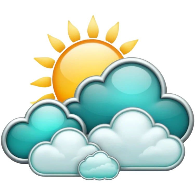 Chromatic sun and cloud, silver and teal emoji