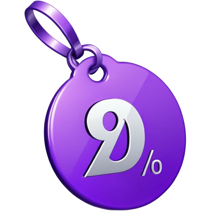 Discount tag with percent symbol in violet colors. emoji
