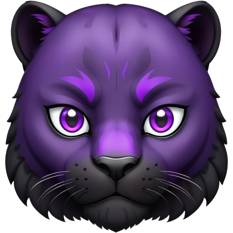 sleek black panther with bright purple eyes, sad face emoji
