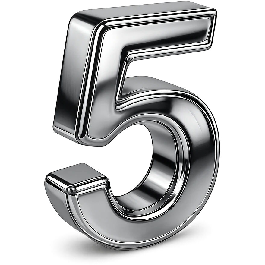 number 5 in chrome 3D emoji style emoji