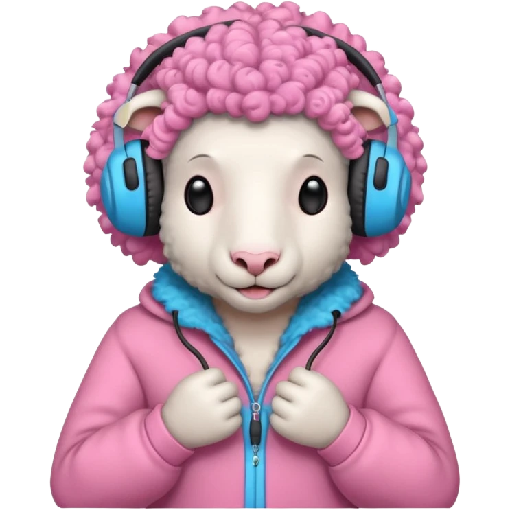 blue curly haired sheep with headphone and pinkcostumes  emoji