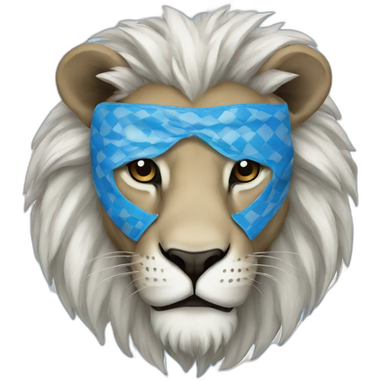 lion in mask blue-white checkerboard color emoji