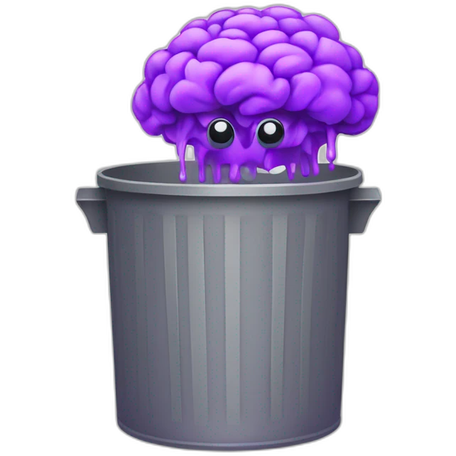 a trash can with purple brain instead of the lid, happy face emoji
