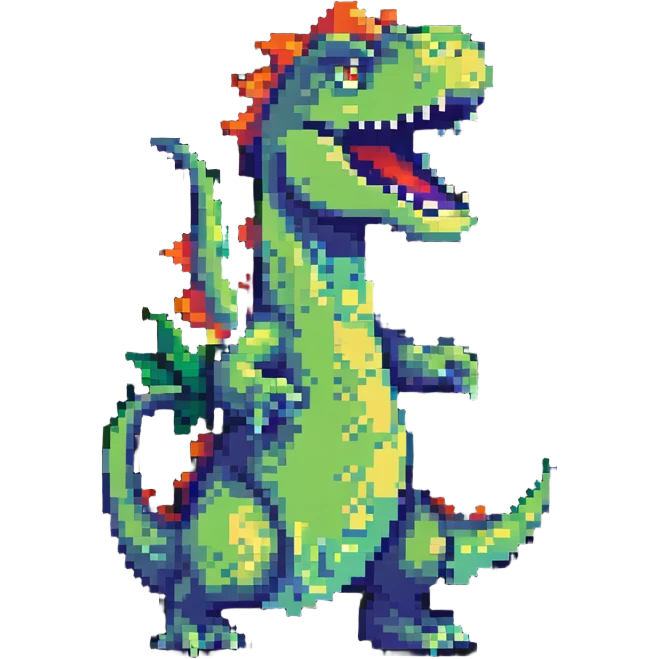 Reptar roaring in dynamic pose pixel art emoji