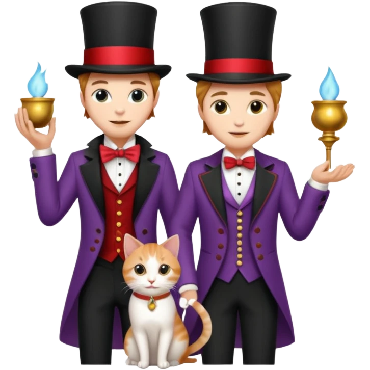 magician couple and their pet cat emoji