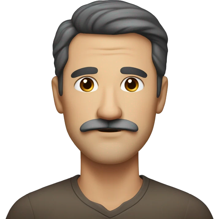 Kind face of a middle-aged man with dark hair, mustache, fair skin, brown eyes emoji