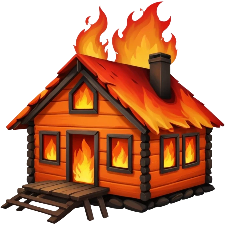 wooden cabin on fire emoji