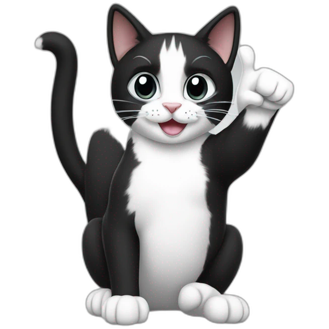 A black white cat with thumbs up emoji