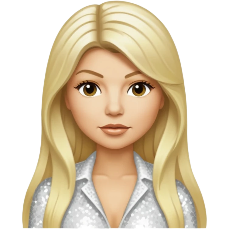 Fergie with light skin, long blonde hair, white sequin outfit emoji