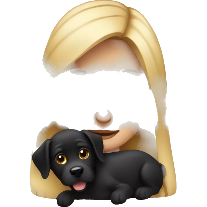 Girl with blonde hair holding a black dog emoji