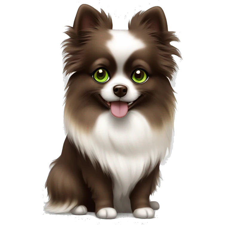 girl chocolate tri merle pomeranian with green eyes  emoji