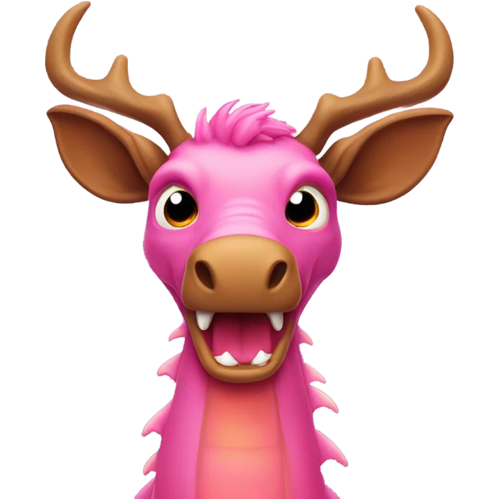 Pink dragon with a brown beard and moose antlers and fire from its mouth emoji