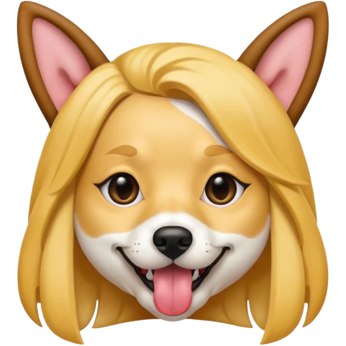 model girl with dog ears and dog tongue, styled like the iOS emoji Snapchat dog mask, simple and expressive emoji