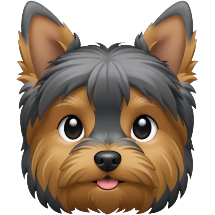 Yorkie with lowered down ears, mostly dark and grey, small emoji