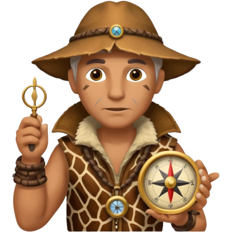 Ancient  man with animal skin clothes with compass emoji