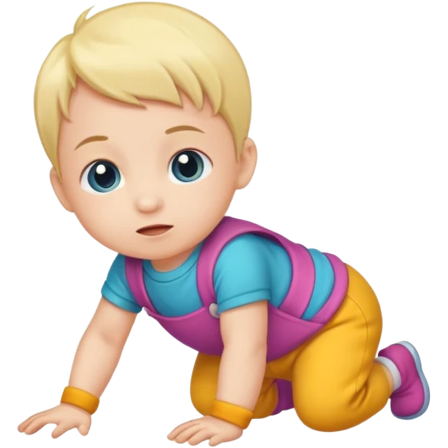 baby wearing colorful clothes crawling on the floor emoji