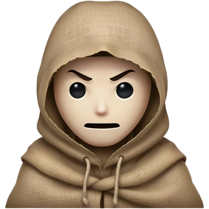 creepy sinister man with burlap sack over head, dark atmosphere, menacing stance emoji