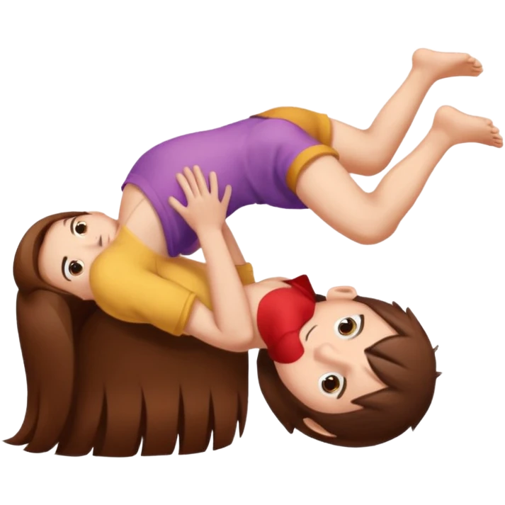 boy upside down on girl both got brown hair and girl got boobs out emoji