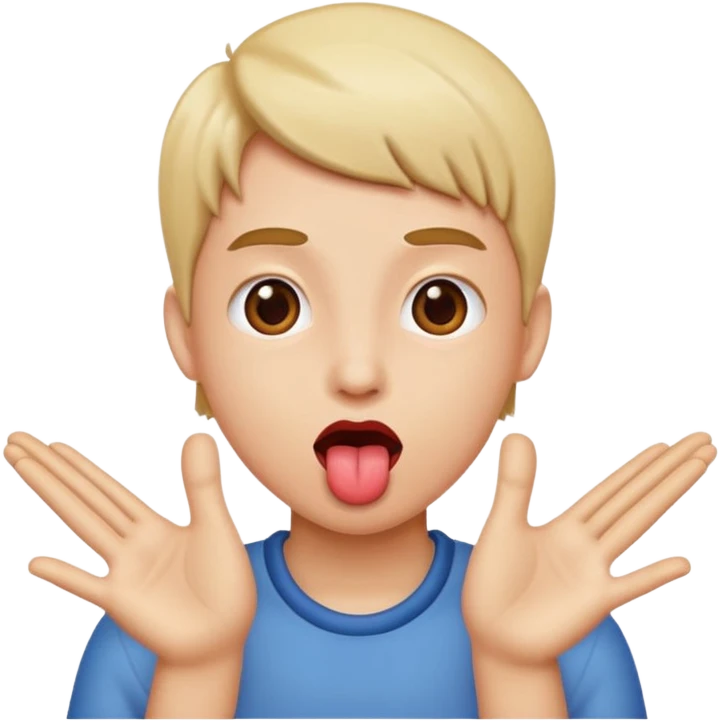Tongue out with hands to the side ￼ emoji