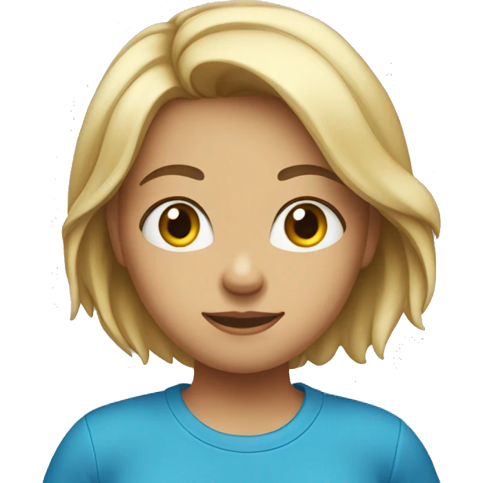 girl in a blue T-shirt stands with her back emoji