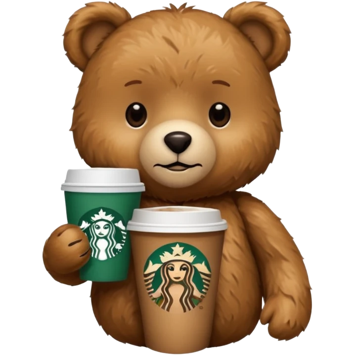 teddy bear with one cup of starbucks coffee emoji