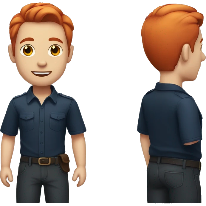 a white man with red dyed hair, shaved on the sides that is dyed black. He is wearing a dark blue button up shirt emoji