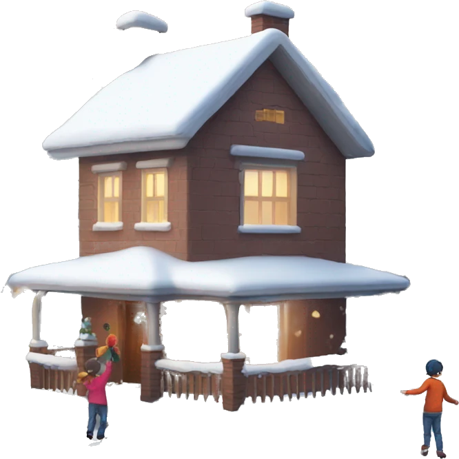 house full of snow on the outside and children playing around it emoji