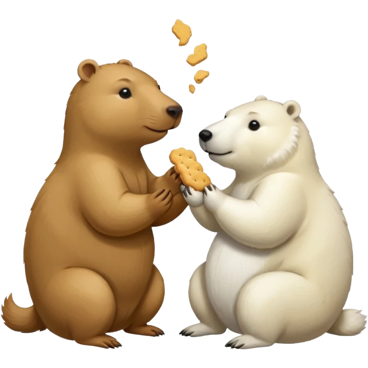 capybara and an snow bear eating biscuits with each other emoji